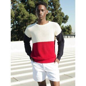 American Apparel Red White & Blue Colorblock Fisherman Sweater S